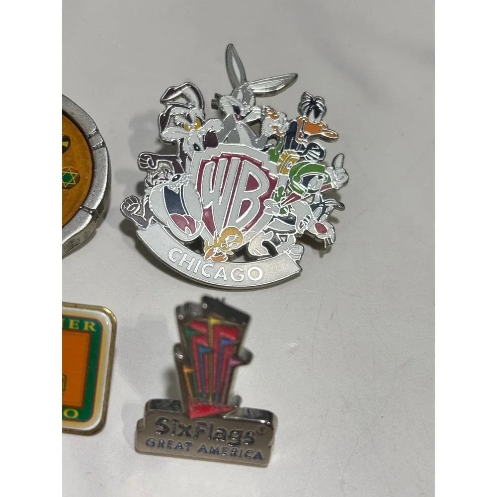 Vintage Chicago Souvenir Pin Lot Field Museum Sue House of Blues Six Flags WB